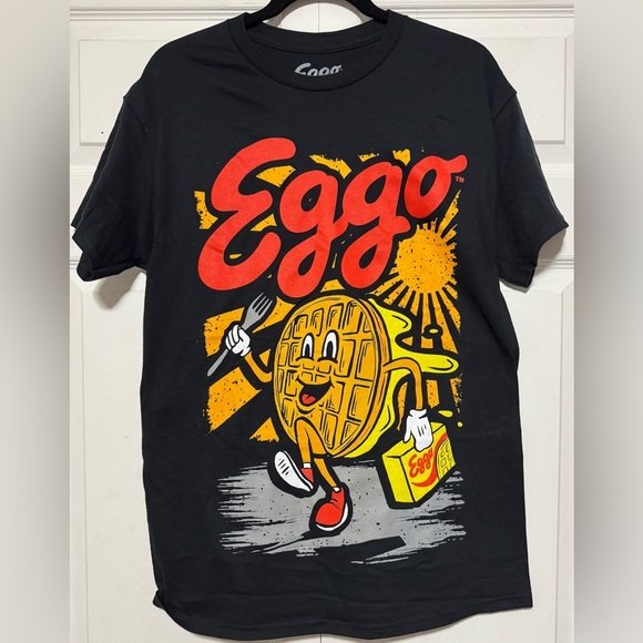 Kellogg's Black Eggo Breakfast Waffles Too Good To Leggo T-Shirt Size Medium - Picture 1 of 4